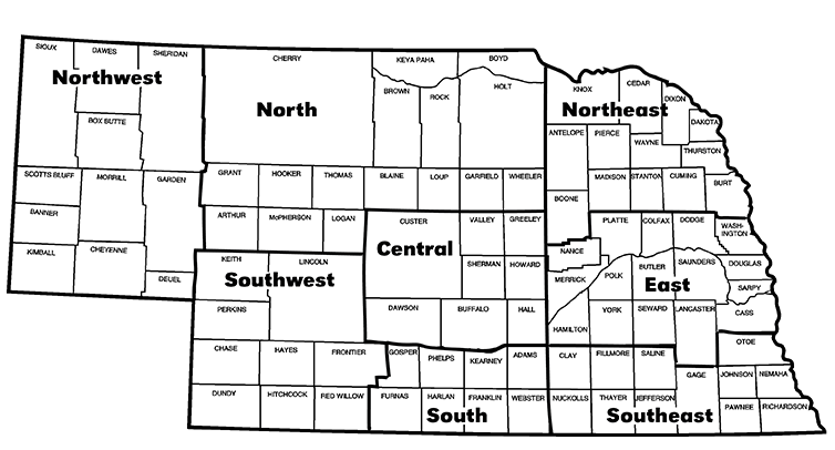 Map depicting the districts