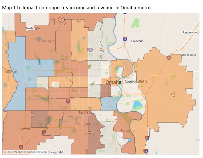 map 1.b. Impact on nonprofits income and revenue in Omaha metro