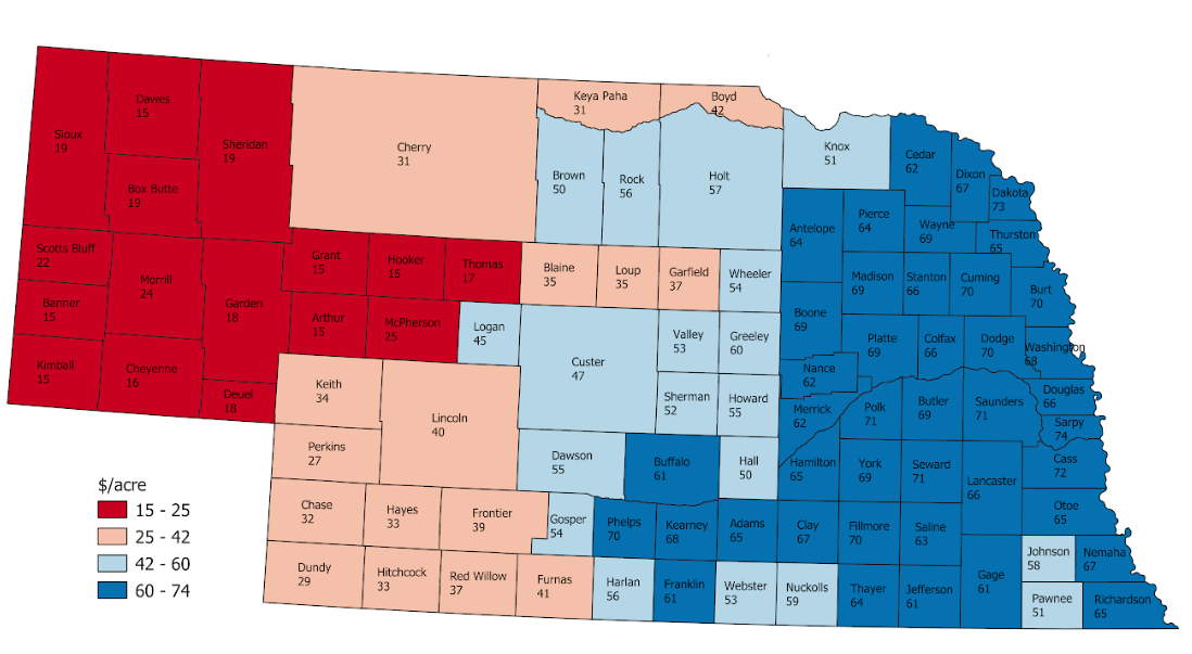 map of nebraska counties with market facilitation rates