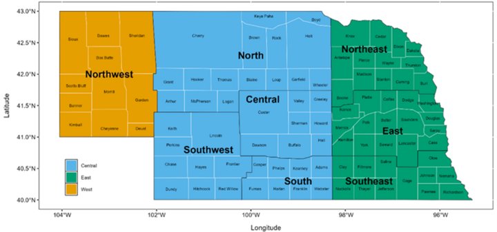 Figure 1: Nebraska regions considered in this study